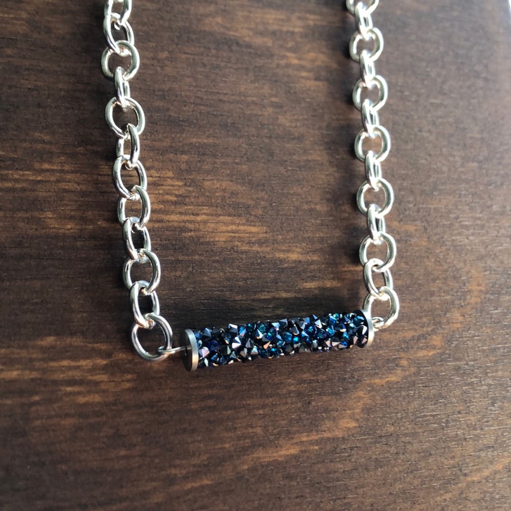 Silver necklace with pretty blue sparkly pendant